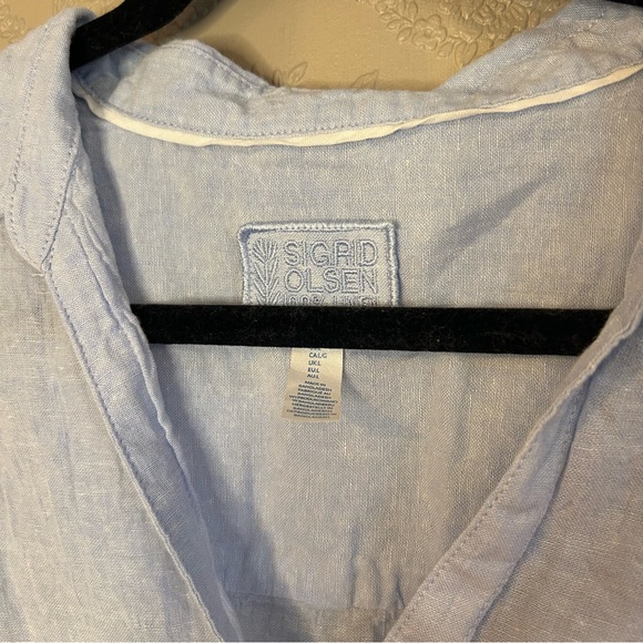 Light Blue Button-Up Shirt Sigrid Olsen Linen L - Picture 2 of 4